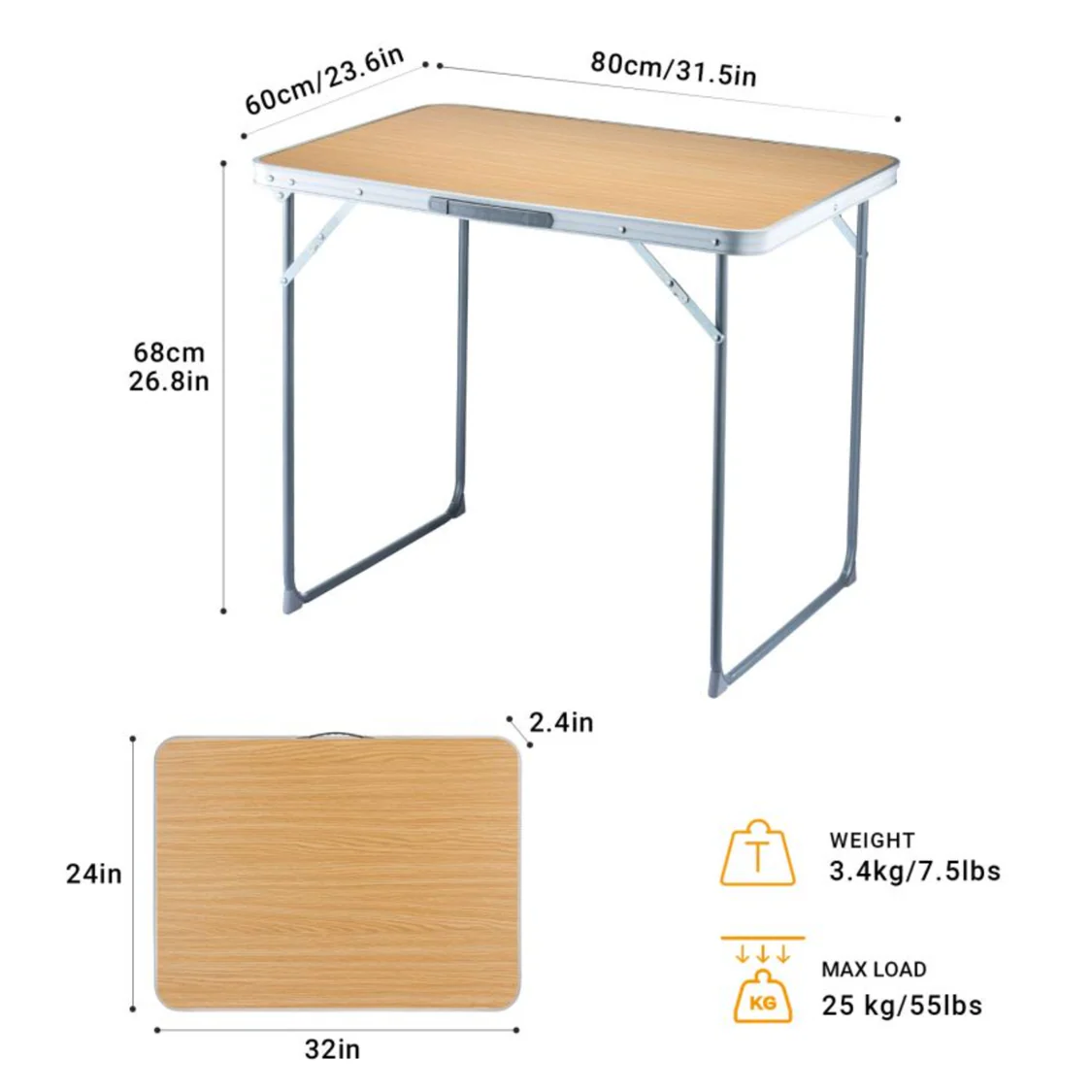 Lightweight Foldable 80 x 60 Camping Table - Image 7