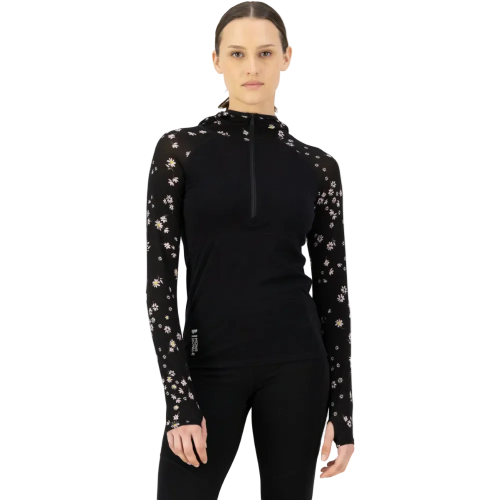 Mons Royale Womens Bella LS Hood VLU Black Daisy - Image 3