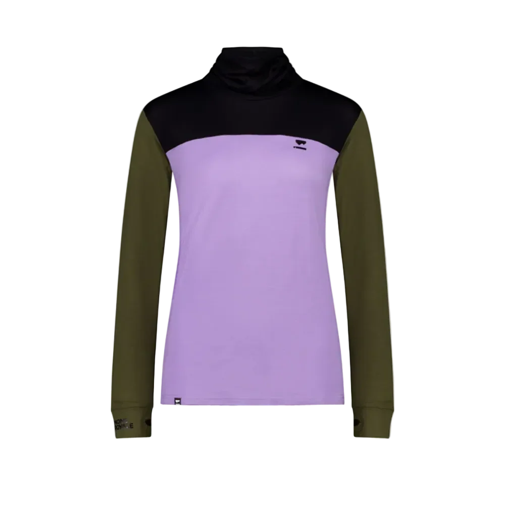 Mons Royale Womens Yotei High Neck LS Logo Lupin / Dark Olive / Black - Image 2