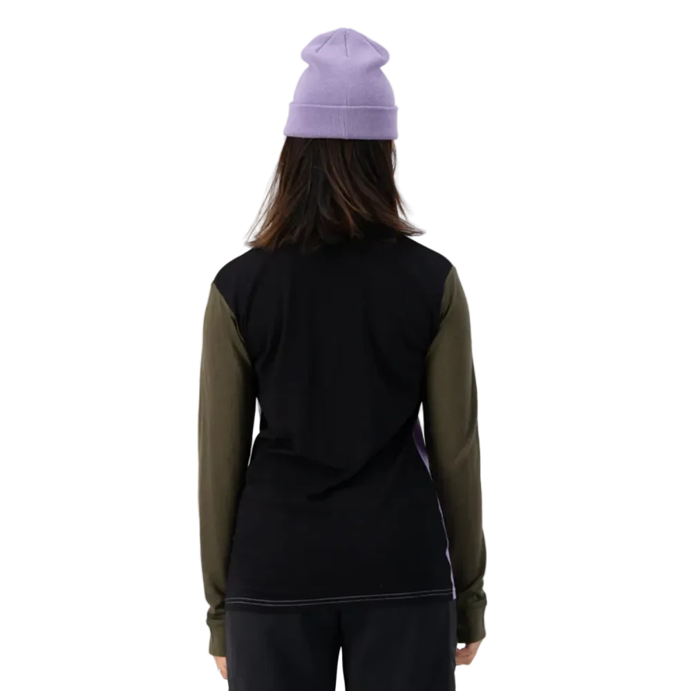 Mons Royale Womens Yotei High Neck LS Logo Lupin / Dark Olive / Black - Image 3