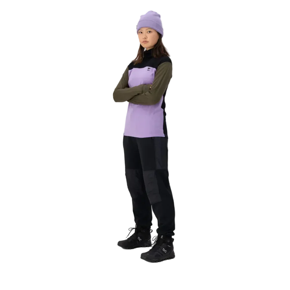 Mons Royale Womens Yotei High Neck LS Logo Lupin / Dark Olive / Black - Image 5