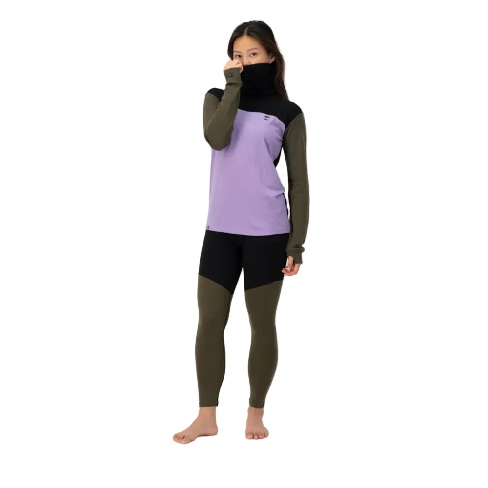 Mons Royale Womens Yotei High Neck LS Logo Lupin / Dark Olive / Black - Image 6