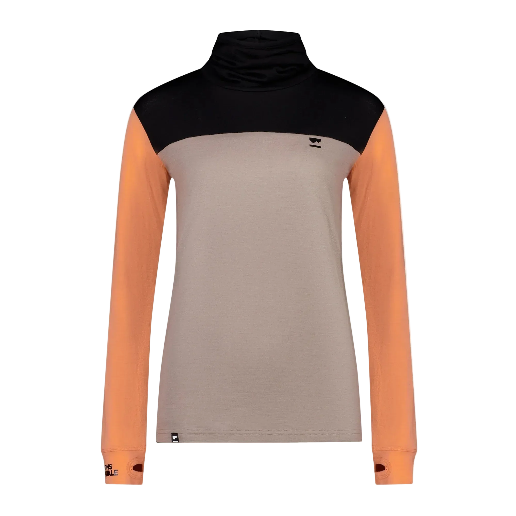 Mons Royale Womens Yotei High Neck LS Logo Punch / Cinder / Black - Image 2