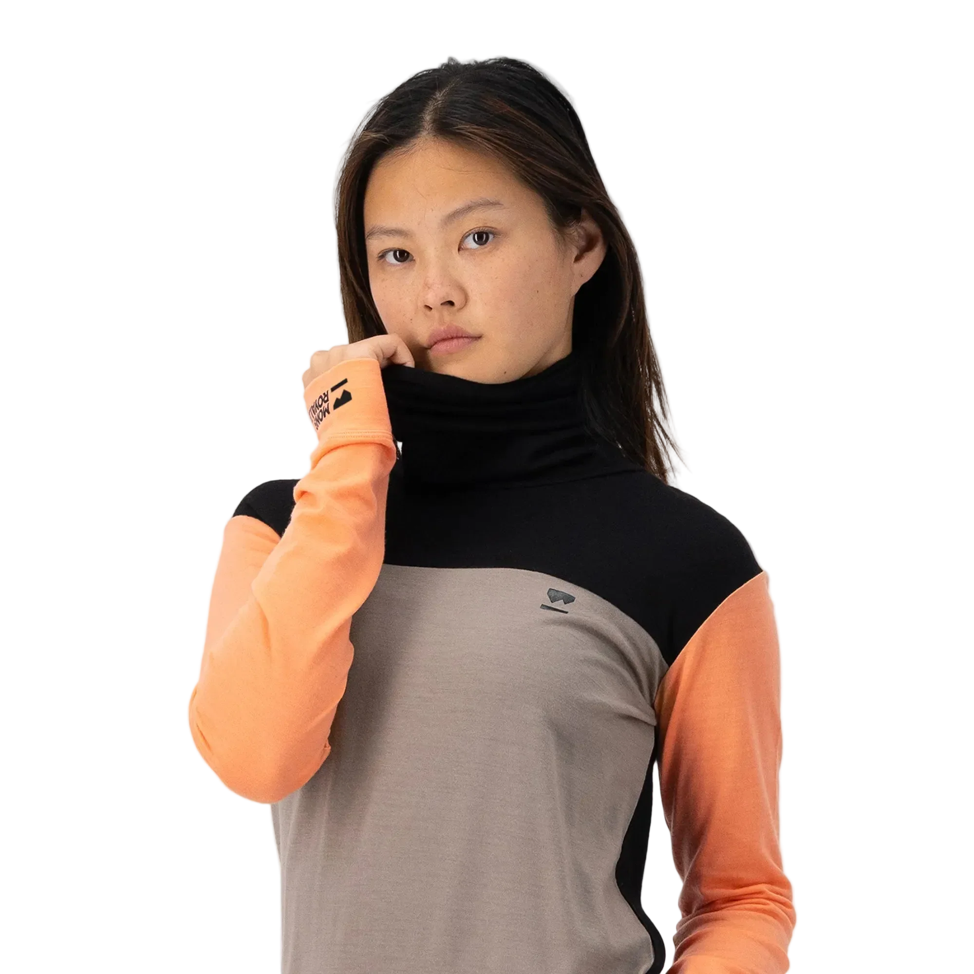 Mons Royale Womens Yotei High Neck LS Logo Punch / Cinder / Black - Image 3