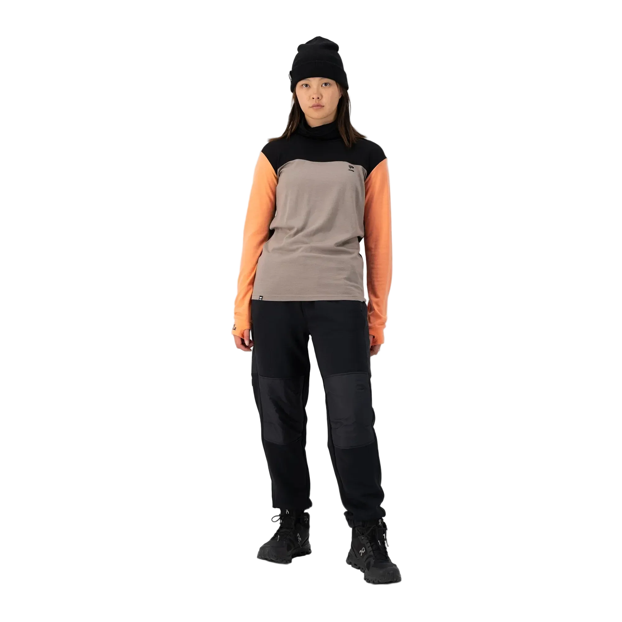Mons Royale Womens Yotei High Neck LS Logo Punch / Cinder / Black - Image 4
