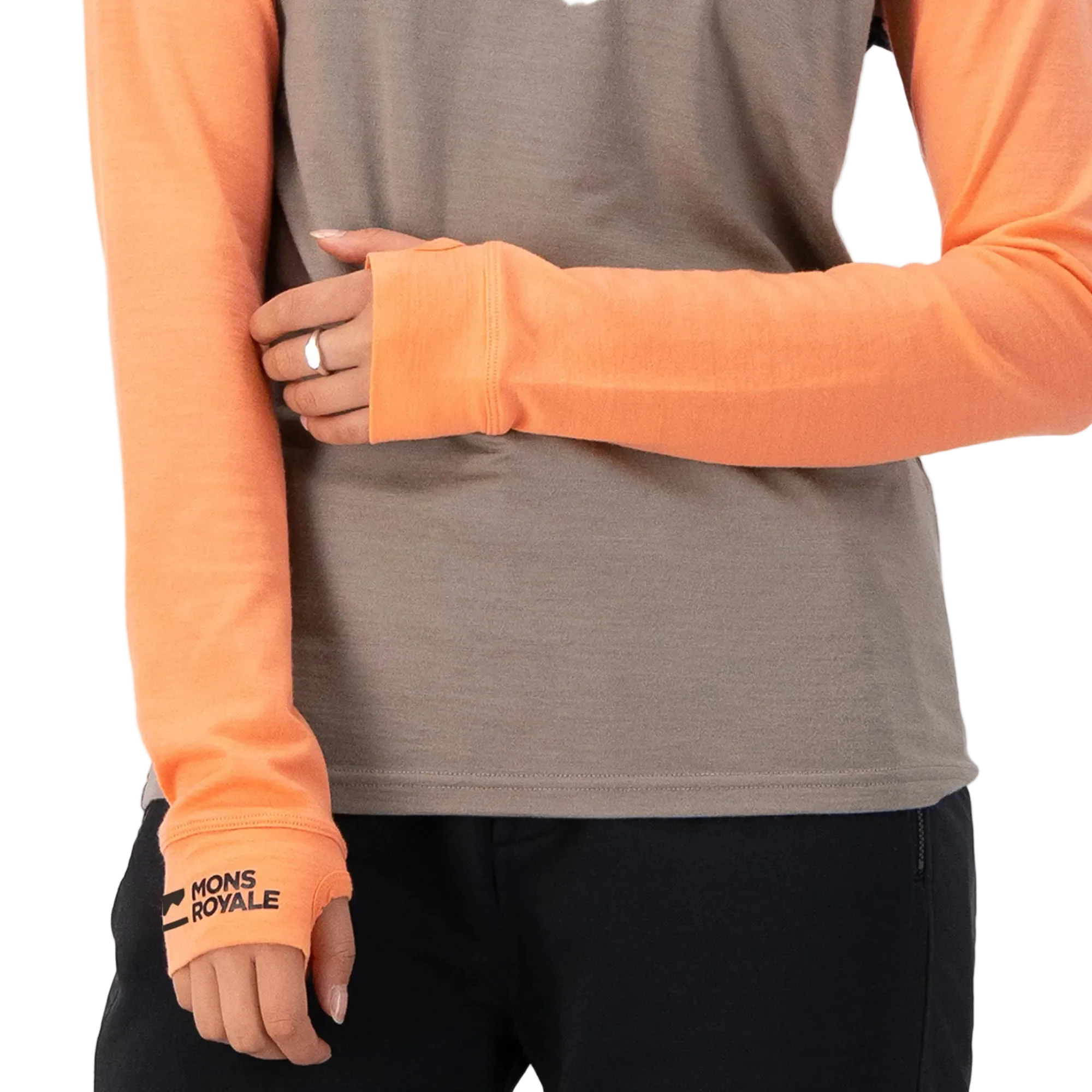 Mons Royale Womens Yotei High Neck LS Logo Punch / Cinder / Black - Image 5
