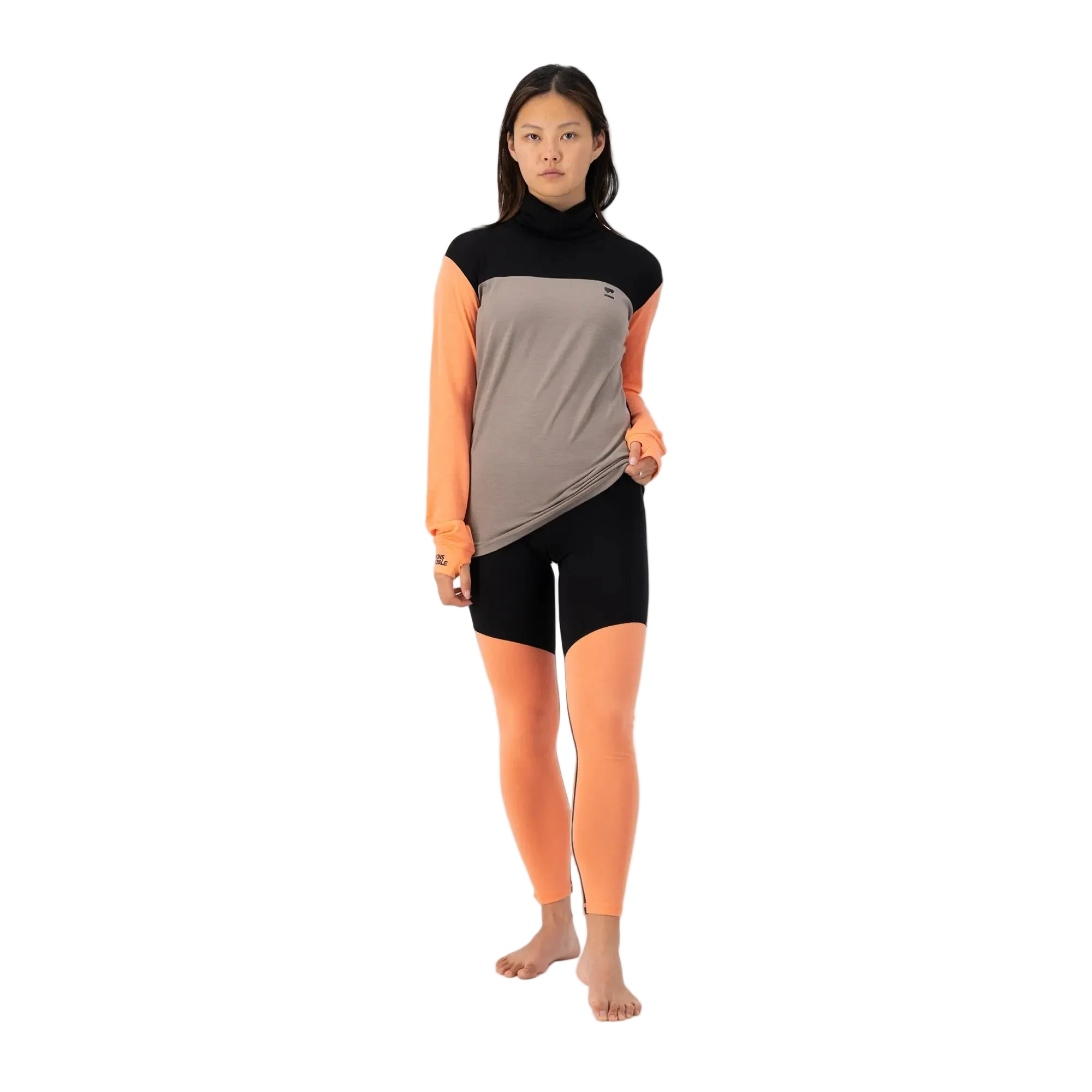 Mons Royale Womens Yotei High Neck LS Logo Punch / Cinder / Black - Image 6